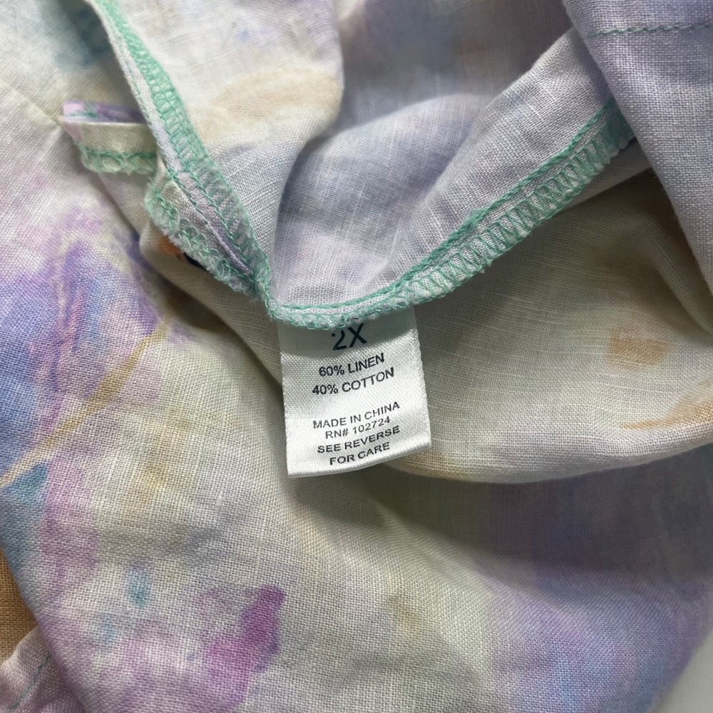 Harve Benard Button Up Shirt Women 2X Multicolor Floral Linen Blend 3/4 Sleeve - Picture 7 of 9